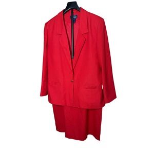 E.H. Woods Vintage Red Skirt Suit Set Blazer Midi Skirt Size 16 Professional